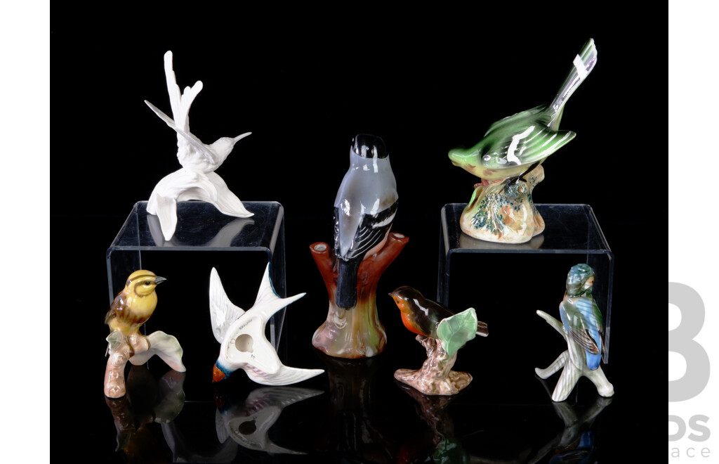 Collection Seven Porcelain & Ceramic Bird Figures Including Goebels and More