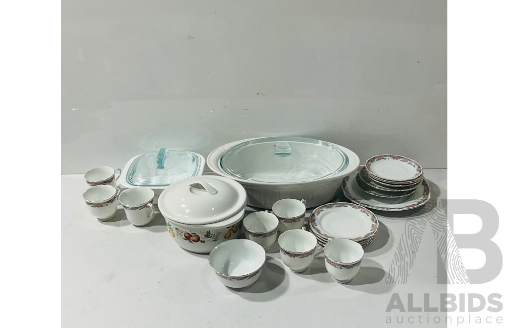 Colleciton Kitchen and Decorator Wares Including 21 Peice Japanese Porcleain Tea Set, Corningware dish and more