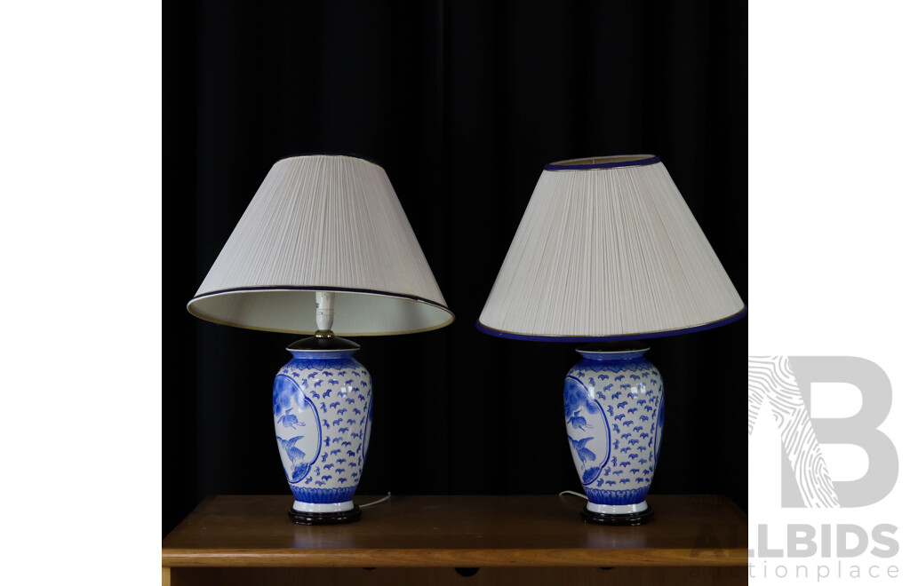 Pair of Chinese Blue and White Glaze Table Lamps