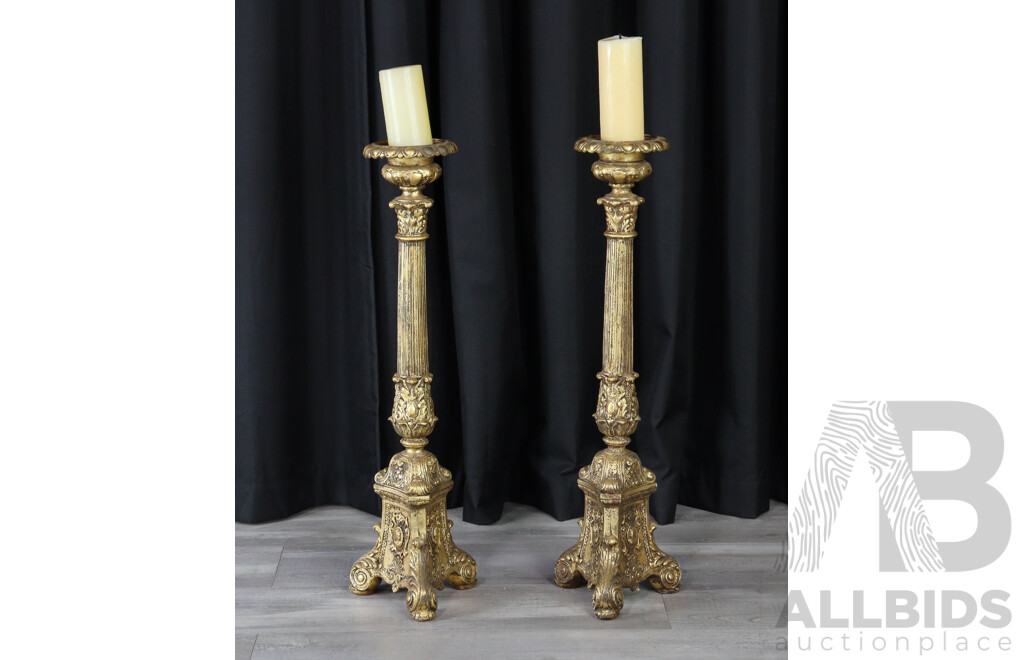 Pair of Large Gilt Composite Candlesticks