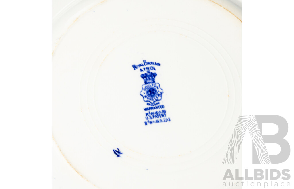 Collection Three Antique English Royal Doulton Burslem Blue & White Pieces Comprising Lidded Vegetable Dish & Pair Athol Pattern Plates Circa 1890s