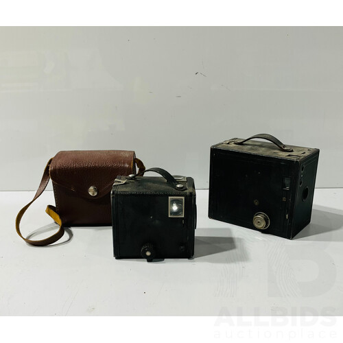 Vintage Kodak Box Brownie Six 20 Model C Camera in Leather Case Along with Kodak Bownie Number 24 Camera