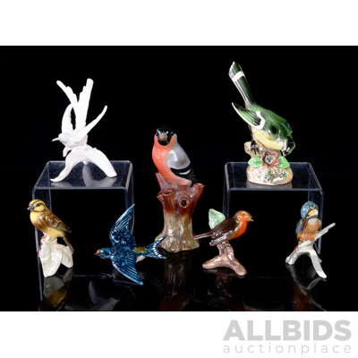 Collection Seven Porcelain & Ceramic Bird Figures Including Goebels and More