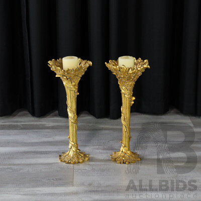 Pair of Gilt Composite Candle Sticks