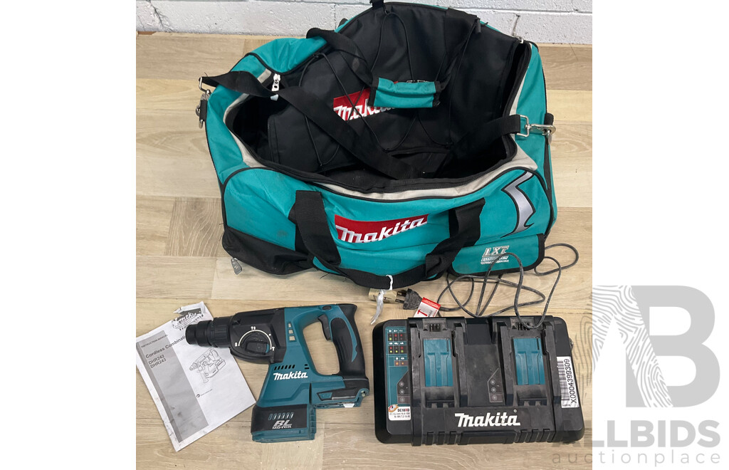 Makita 18V Rotary Hammer DHR242 - Skin Only, Charger and Carry Bag - Lot of 3