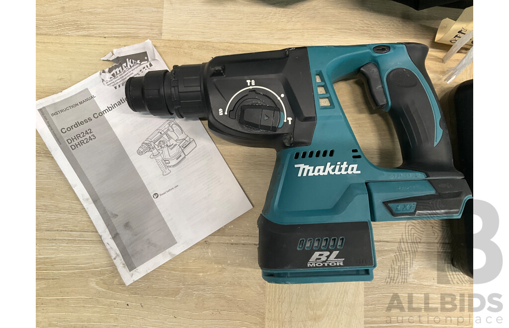 Makita 18V Rotary Hammer DHR242 - Skin Only, Charger and Carry Bag - Lot of 3