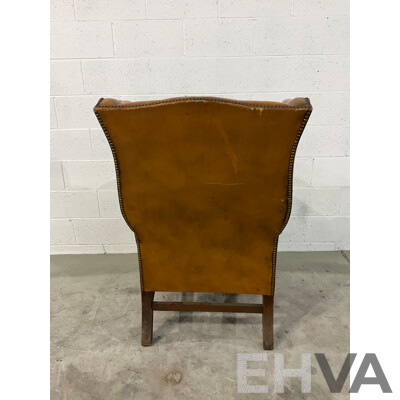 Vintage Caramel Leather Studded Wingback Armchair