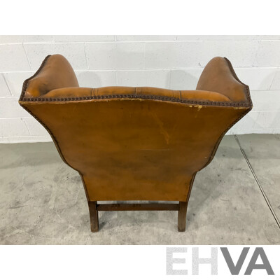 Vintage Caramel Leather Studded Wingback Armchair