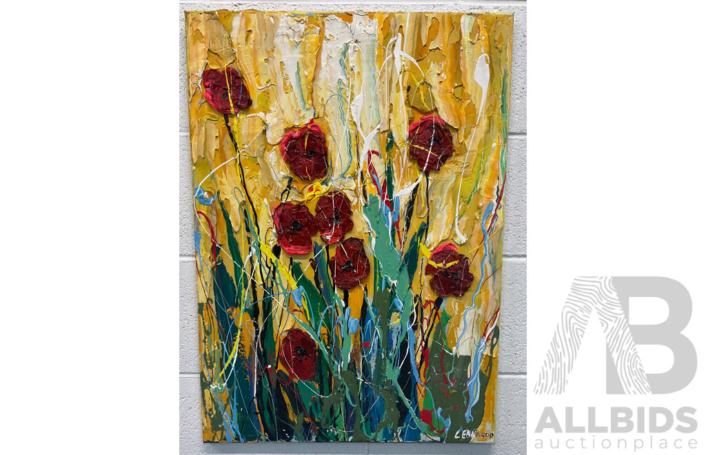 Textured Abstract Floral Artwork - Red Roses (70 X 50 Cm)