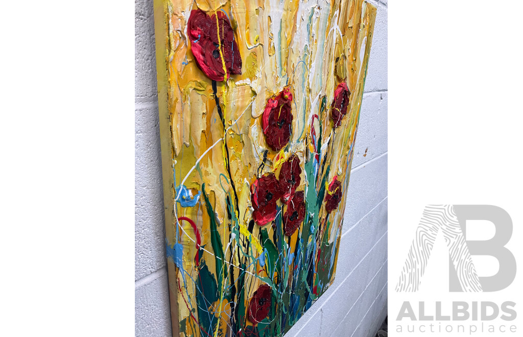 Textured Abstract Floral Artwork - Red Roses (70 X 50 Cm)