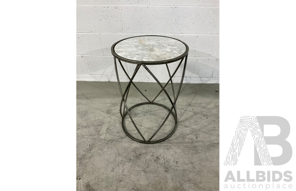 Marble Inlaid Side Table or Plant Stand