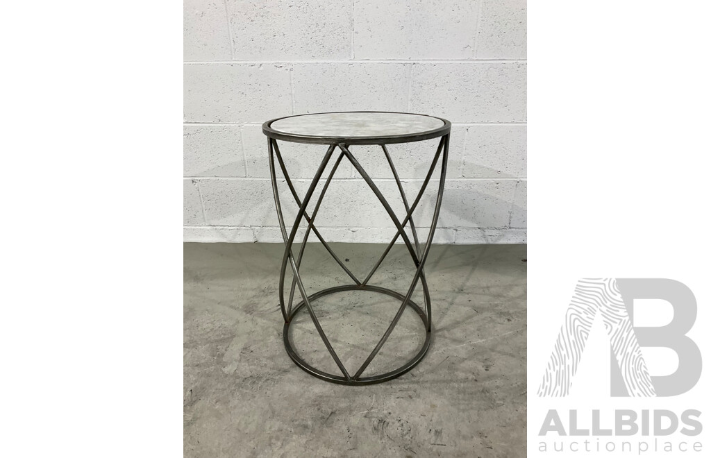 Marble Inlaid Side Table or Plant Stand