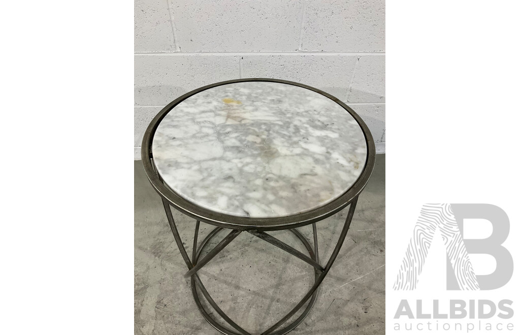 Marble Inlaid Side Table or Plant Stand