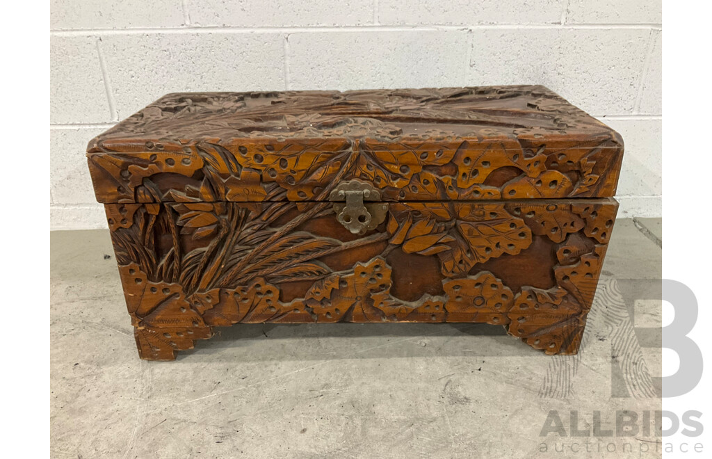 Chinese Heavily Carved Camphor Chest