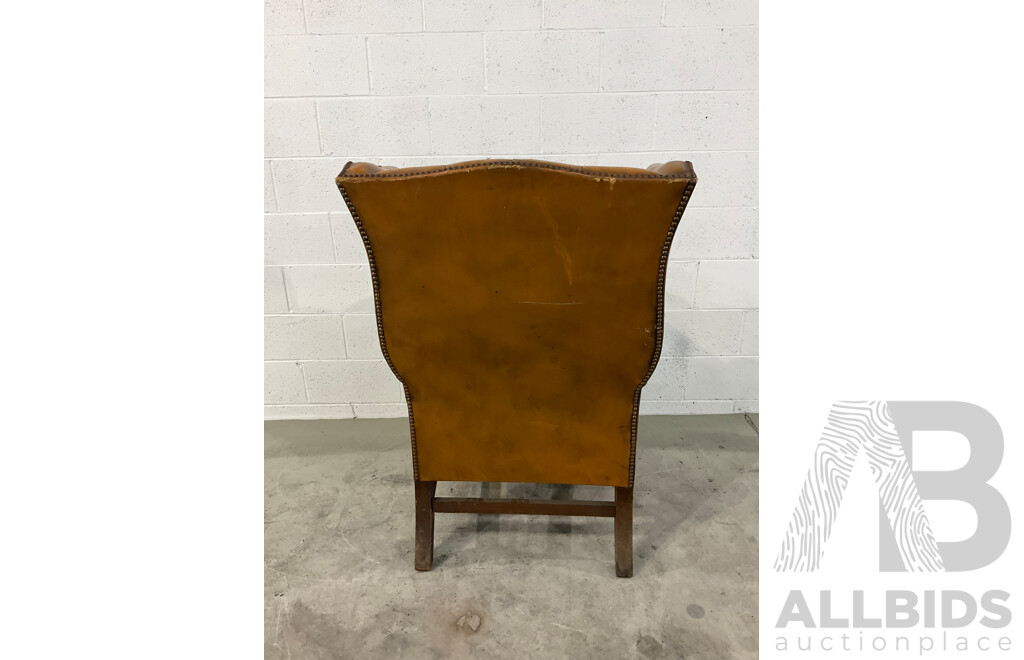 Vintage Caramel Leather Studded Wingback Armchair