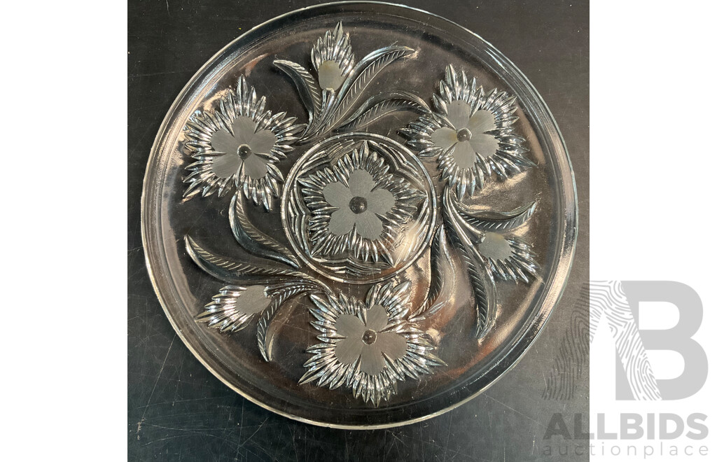 Collection of Vintage Etched Glass Plates, Bowls and Chargers