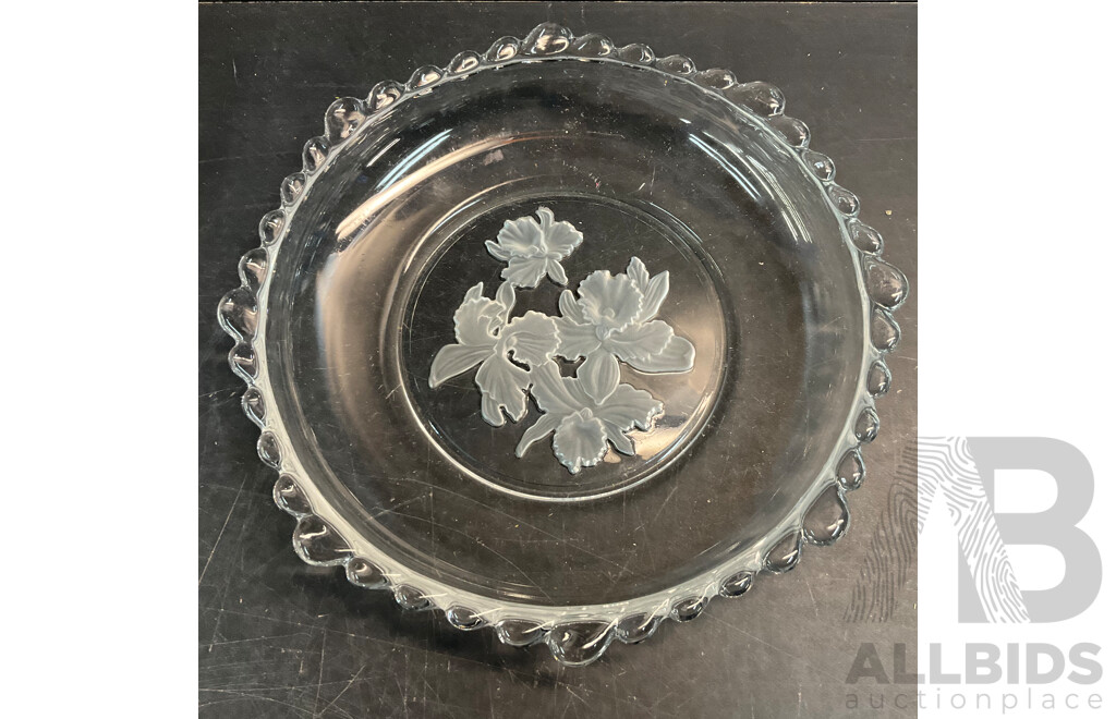 Collection of Vintage Etched Glass Plates, Bowls and Chargers