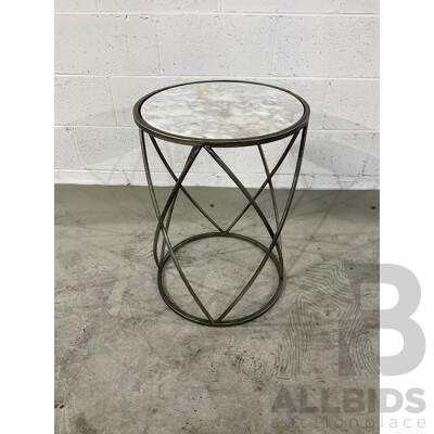 Marble Inlaid Side Table or Plant Stand