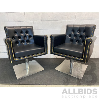 Pair of Studded Buttonback Gaslift Armchairs