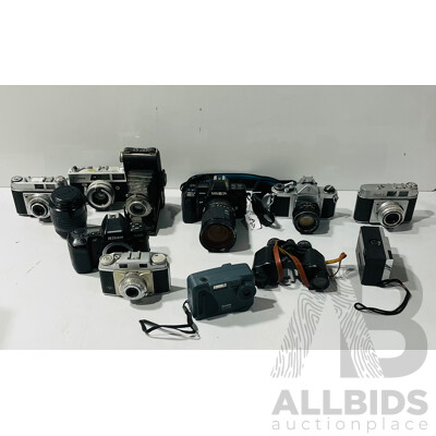 Collection of Vintage Cameras Including Nikon F-801s, Minolta 7000 and More