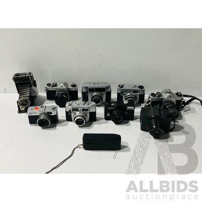 Collection of Vintage Cameras Including Asahi Pentax Spotmatic, AGGA Isoly 100 and More