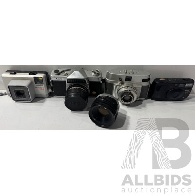 Collection of Vintage Cameras Comprising Minolta Autopak 500, Kodak Advantix 2000 Auto, German Made Bilora Bella 44 and More