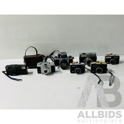 Collection of Vintage Cameras Including Agfamatic 50, Asahi Pentax, Agfamatic Prontor-svs and More