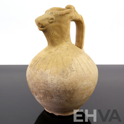 Antique Byzantine Pottery Pitcher with Ewe Form Spout and Rocking Impressed Decoration