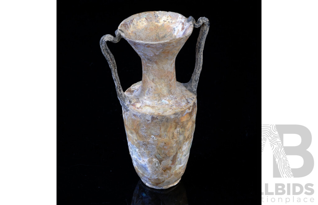 Antique Syrian Roman Cast Glass Amphora Twin Handled Cosmetic Vessel, Circa 3rd Century