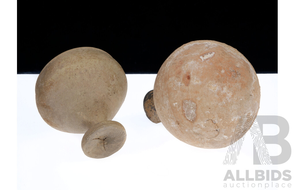 Antique Syrian Pottery Flask with Rounded Base Along with Small Footed Cup