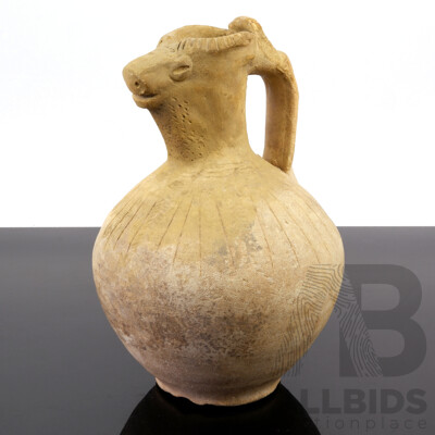 Antique Byzantine Pottery Pitcher with Ewe Form Spout and Rocking Impressed Decoration