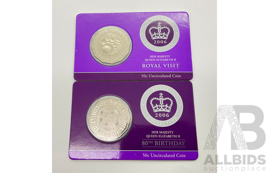 Australian RAM 2006 Commemorative Fifty Cent Coins, Royal Visit and QE2 80th Birthday