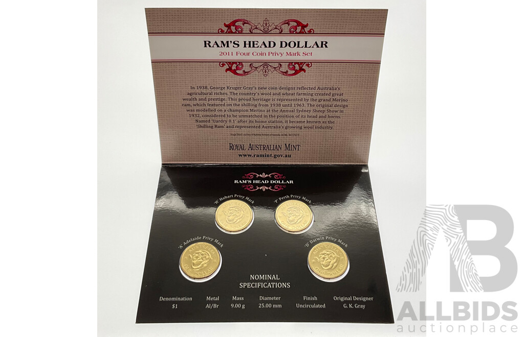 Australian 2011 One Dollar Coin Privy Mark Ram's Head Set