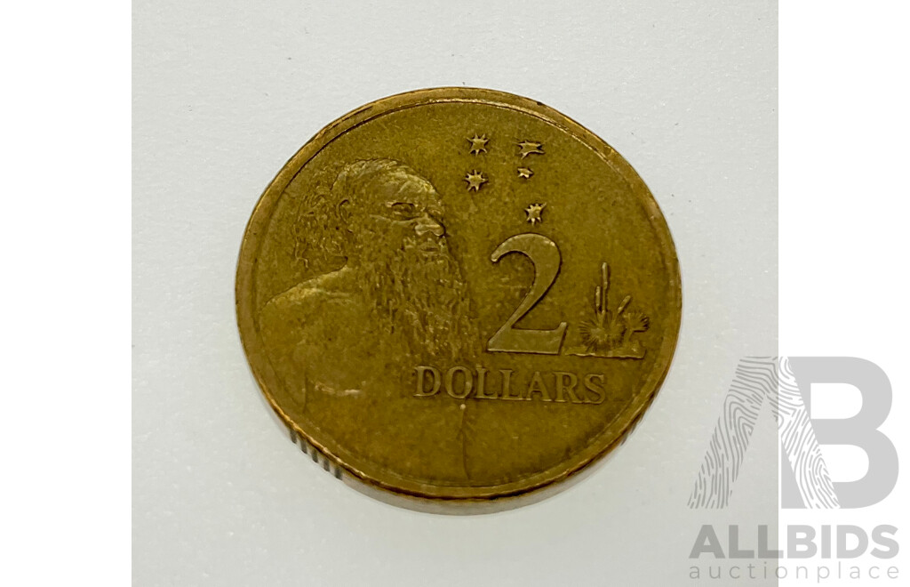 Australian 1997 Two Dollar Coin with Obverse Rim Error