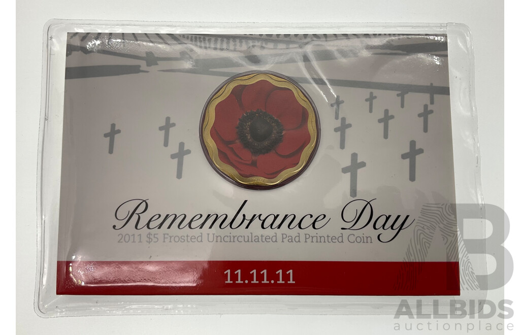 Australian 2011 Five Dollar Commemorative Remembrance Day Pad Printed Coin