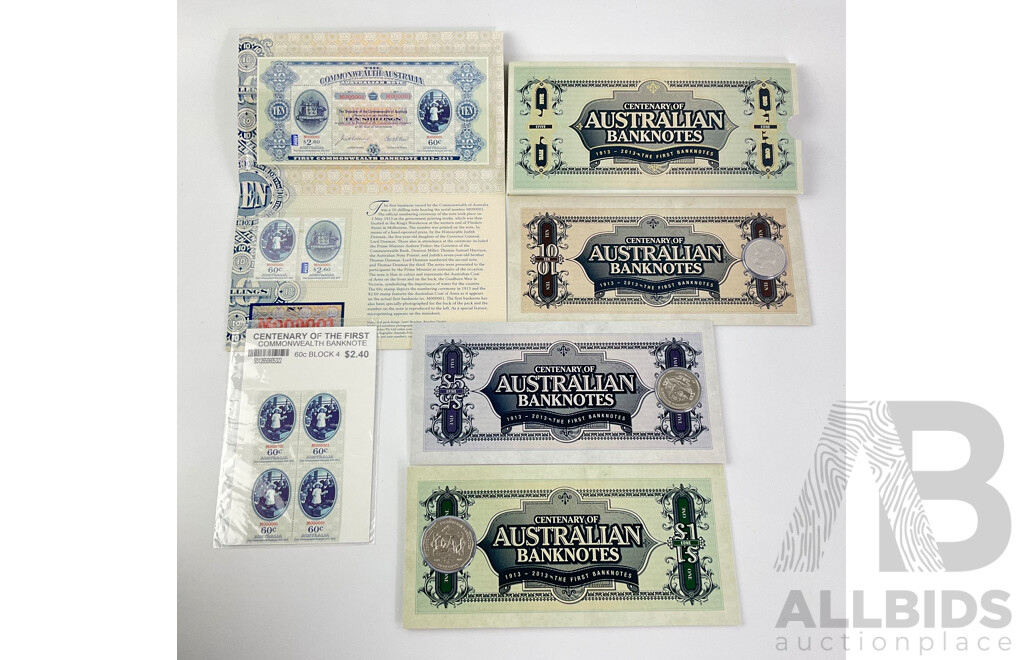 Australian RAM 2013 Centenary of Australian Banknotes Three Coin Set, Stamp Pack and Block