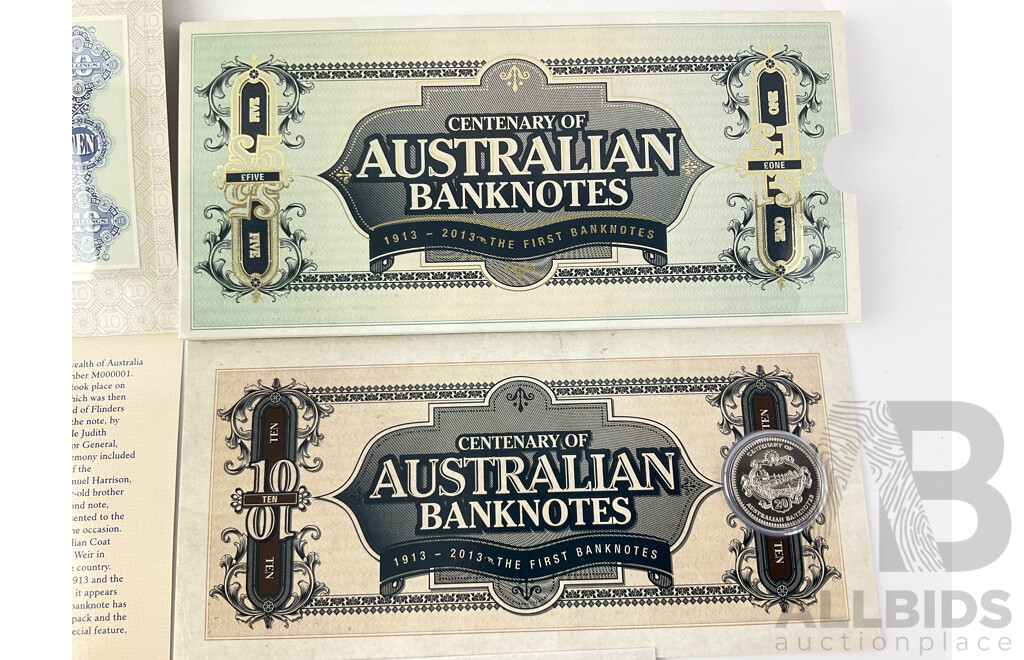 Australian RAM 2013 Centenary of Australian Banknotes Three Coin Set, Stamp Pack and Block