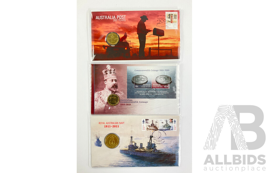Australian PNCs Including 2009 Australia Post Two Hundred Years, 2010 Commonwealth Coinage, 2011 Royal Australian Navy
