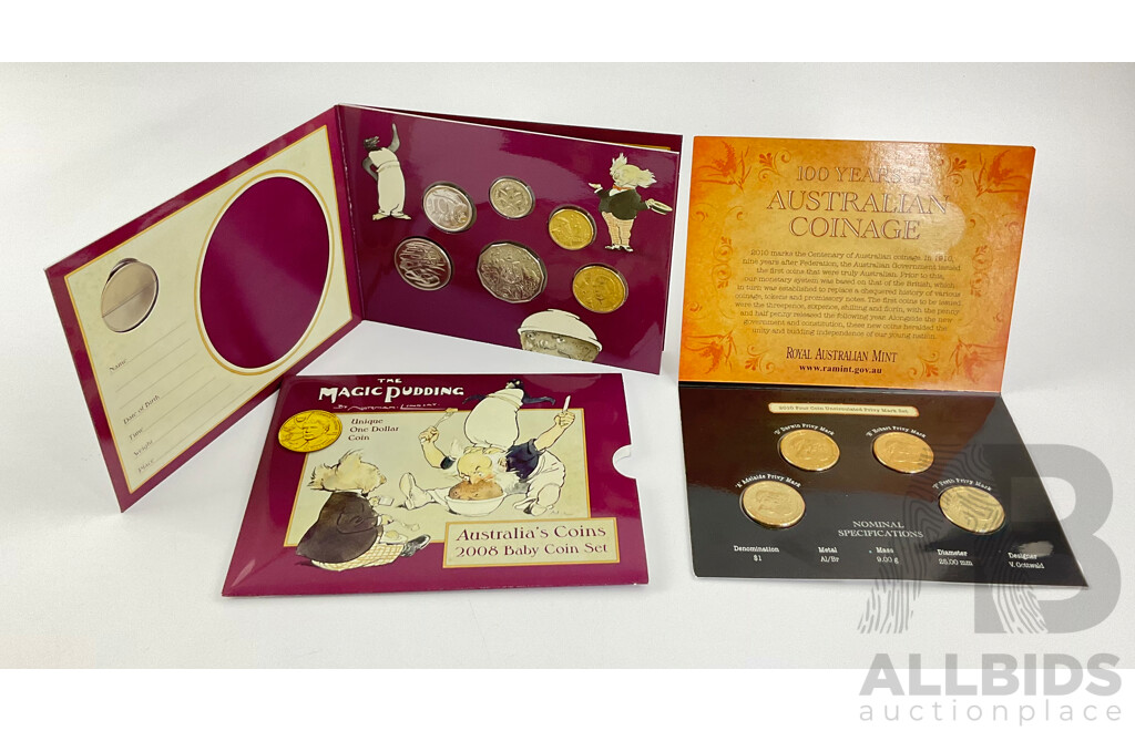 Australian 2008 Baby Coin Set, The Magic Pudding and 2010 One Hundred Years of Australian Coinage Years Set