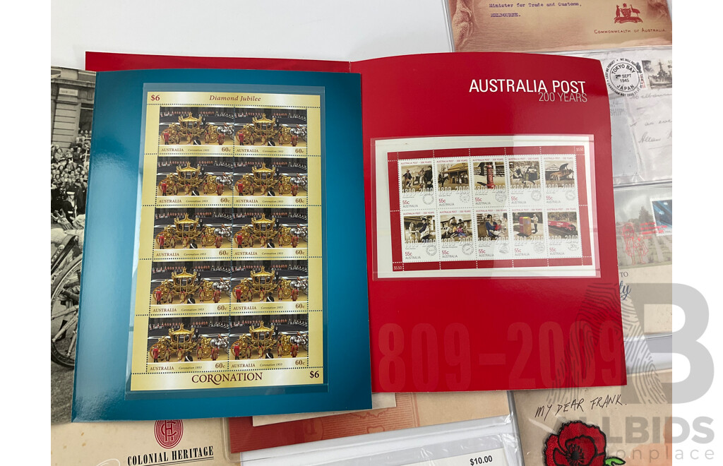 Australian Stamp Packs and PNCs Including Colonial Heritage, QE2 Diamond Jubilee Coronation, Australia Post Two Hundred Years, 2011 War Time Letters,
