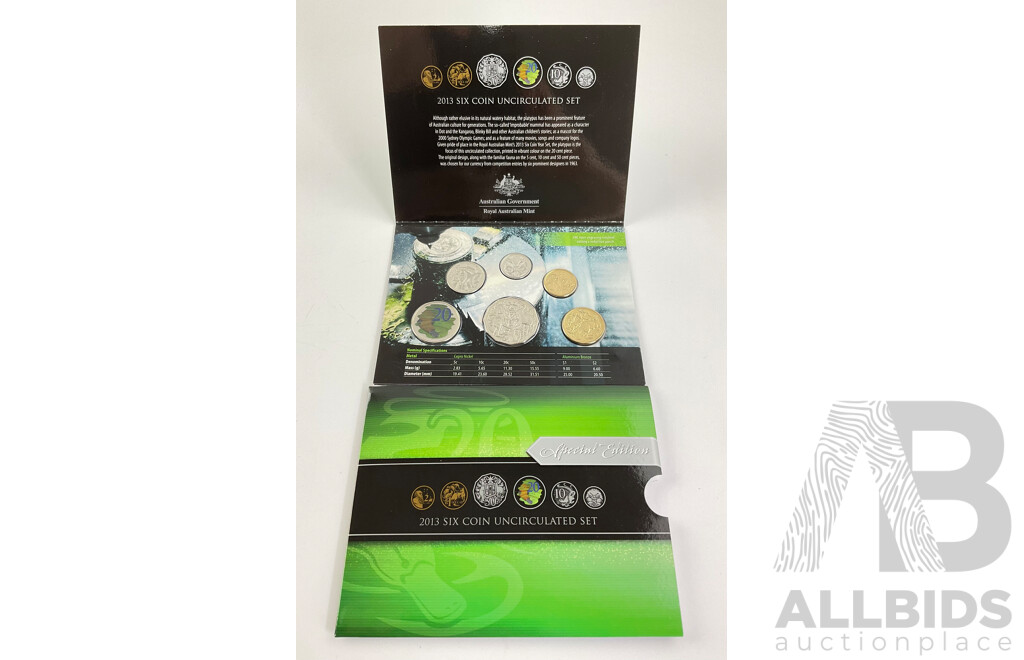 Australian 2013 UNC Six Coin Special Edition Set, Includes Coloured Twenty Cent Coin