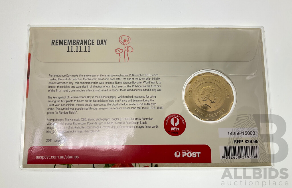 Australian 2011 Five Dollar Coin, Remembrance PNC