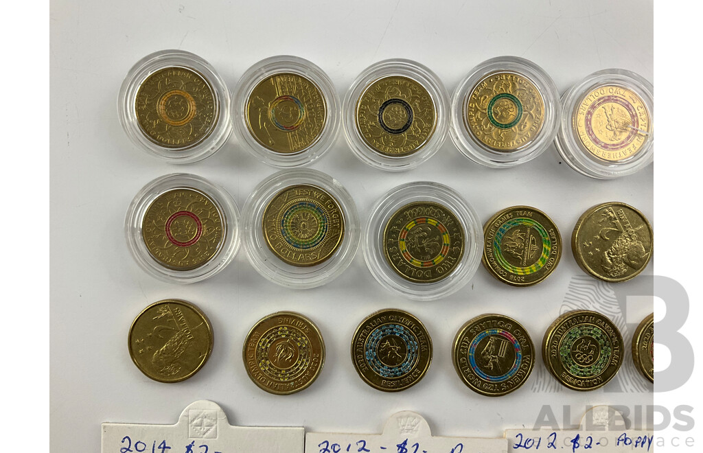 Australian Two Dollar Coins Commemorative and Standard Isuue Including 1999, 2012, 2014, 2015, 2016 2017, 2018, 2019, 2020, 2021