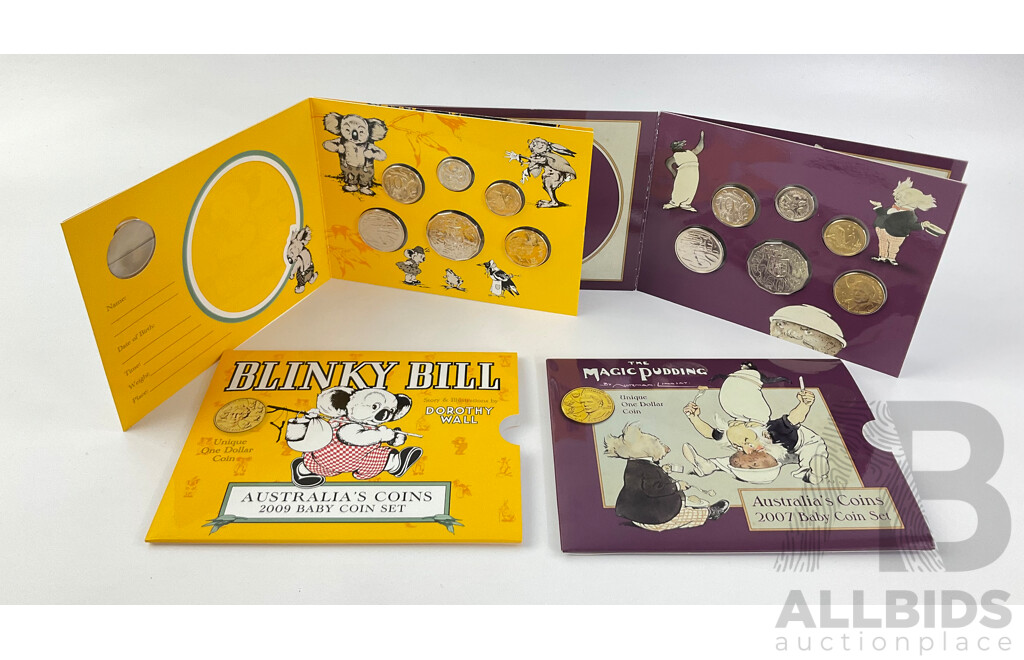 Australian RAM 2009 Baby Coin Set, Blinky Bill and 2007 Baby Coin Set, Magic Pudding