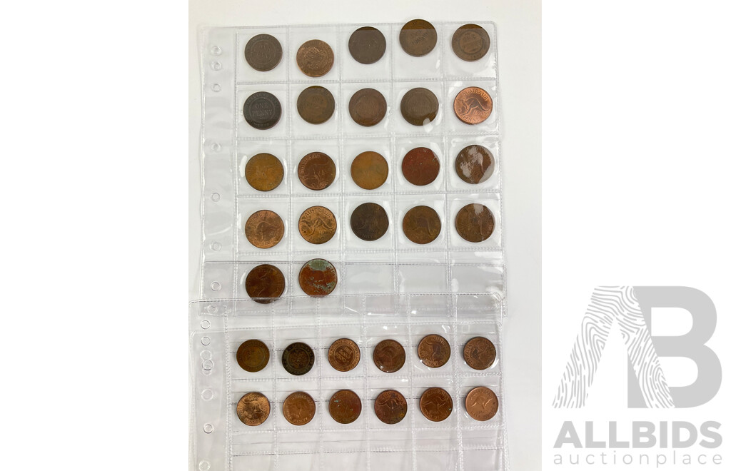 Australian Pennies and Half Pennies, KGV, KGVI, QE2, Examples Spanning 1919 to 1963 Including 1930 Album Filler