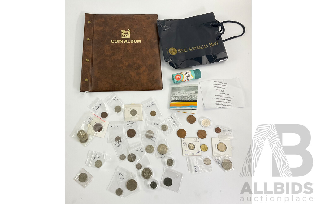 Collection of Collectable Coins Including Australian Silver Predecimal, 2016 Twenty and Five Cents 50 Years Decimal Currency, 2013 Twenty Cent Canberra Centenary, Ancient Roman Coin and More