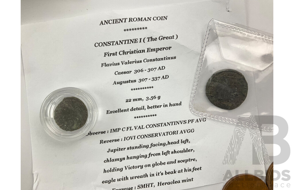 Collection of Collectable Coins Including Australian Silver Predecimal, 2016 Twenty and Five Cents 50 Years Decimal Currency, 2013 Twenty Cent Canberra Centenary, Ancient Roman Coin and More