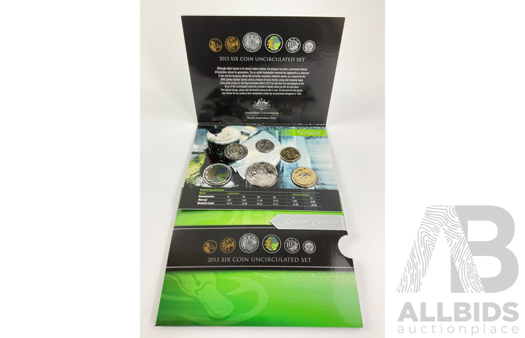 Australian RAM 2013 Six UNC Coin Set, Special Edition, Coloured Twenty Cent Coin