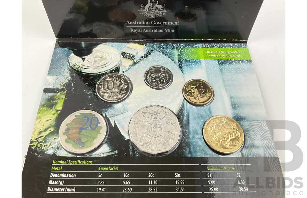 Australian RAM 2013 Six UNC Coin Set, Special Edition, Coloured Twenty Cent Coin