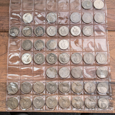 Collection of Australian Ten Cent Coins Consecutive 1966 to 1984, 1988 to 1994, 1998 to 2010, 2012, 2014, 2016 Fifty Years Decimal Currency and Standard Issue